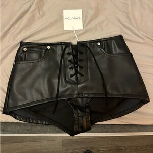 Push button lace up leather skort